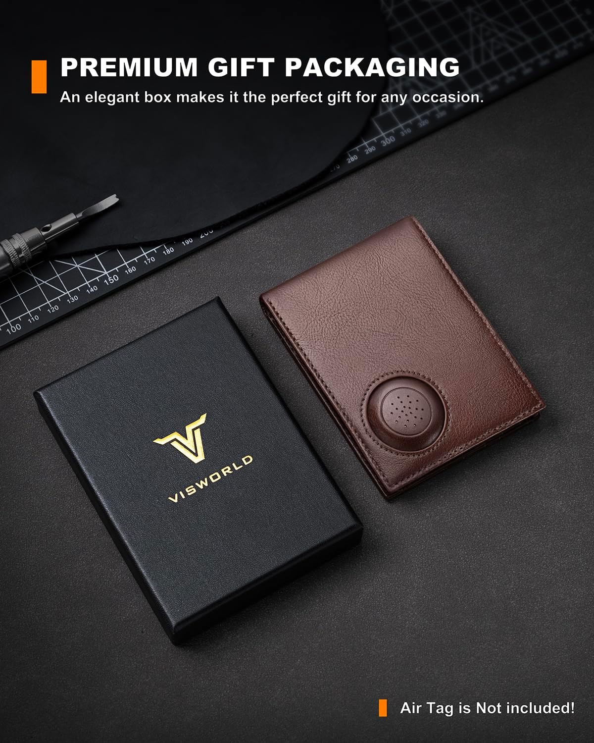 Men's Wallet with Airtag Holder, Full-Grain Leather Wallet for Apple Air Tag (1st & 2nd Generation), Airtag Wallet Men with 2 ID Windows, 13 Card Slots - Image 8