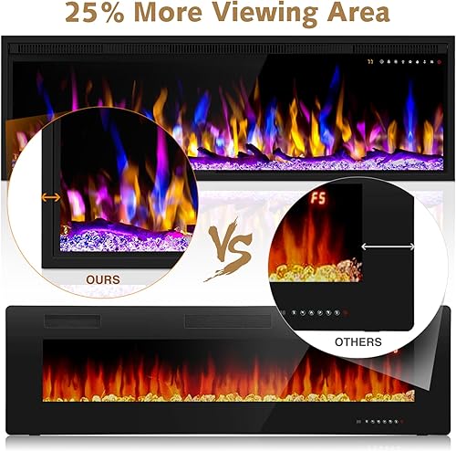 Miniatura 3 de Calentador eléctrico de chimenea de 50 pulgadas, chimenea lineal empotrada en la pared y montada en la pared, 13 colores de llama ajustables y 5
