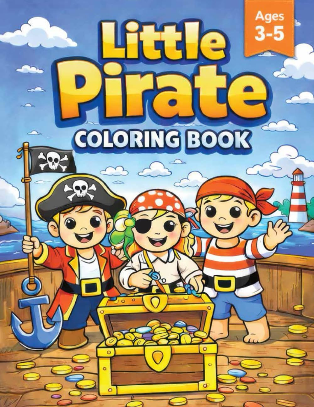 Little Pirate Coloring Book for ages 3-5: Fun Pirate Adventures, Ships, Treasure & Cute Characters for Kids Ages 3–5
