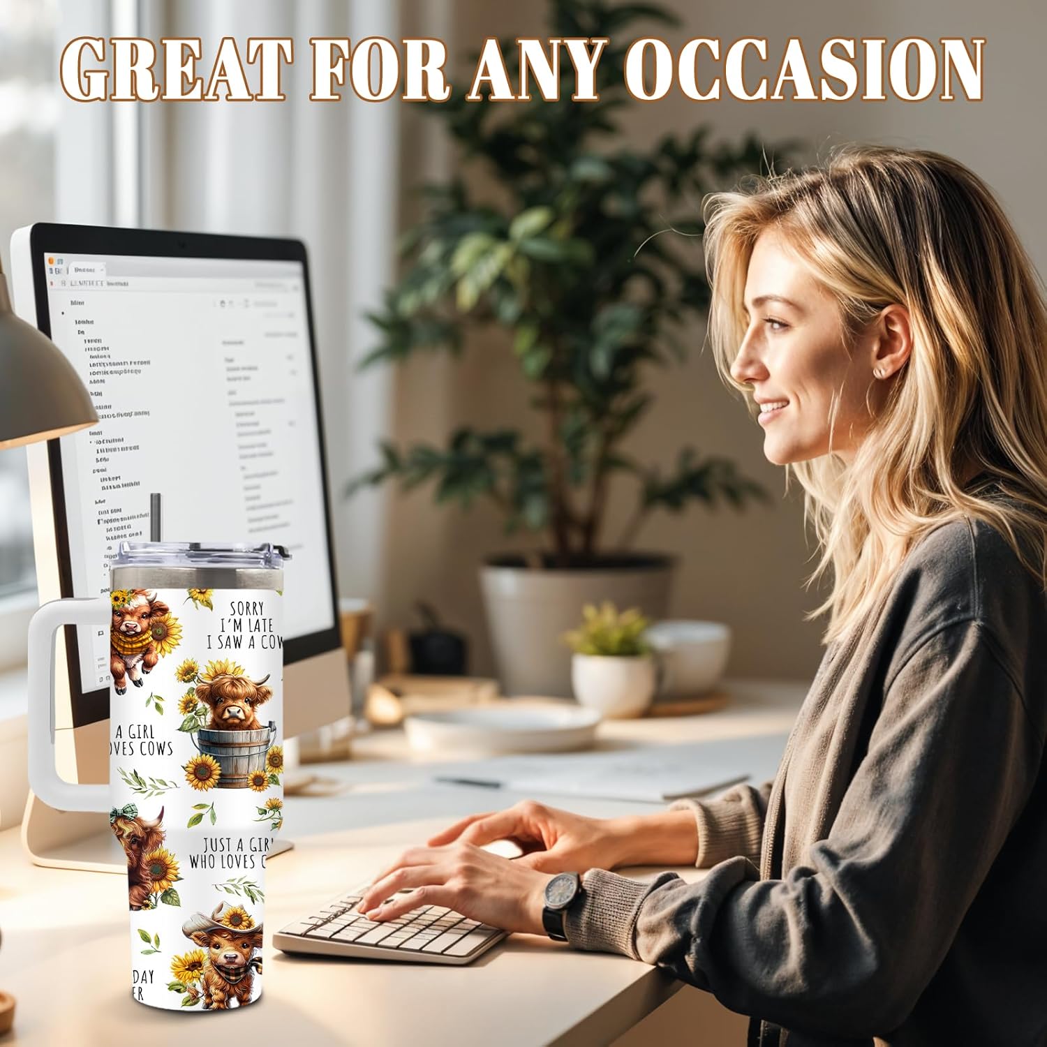 DUUV Highland Cow Gifts for Women Girls, Highland Cow Tumbler Cup, Christmas Birthday Gifts for Cowgirls, Just A Girl Who Loves Cows, Funny Cowgirl 40 Oz Tumbler with Handle, 1PCS - Image 7