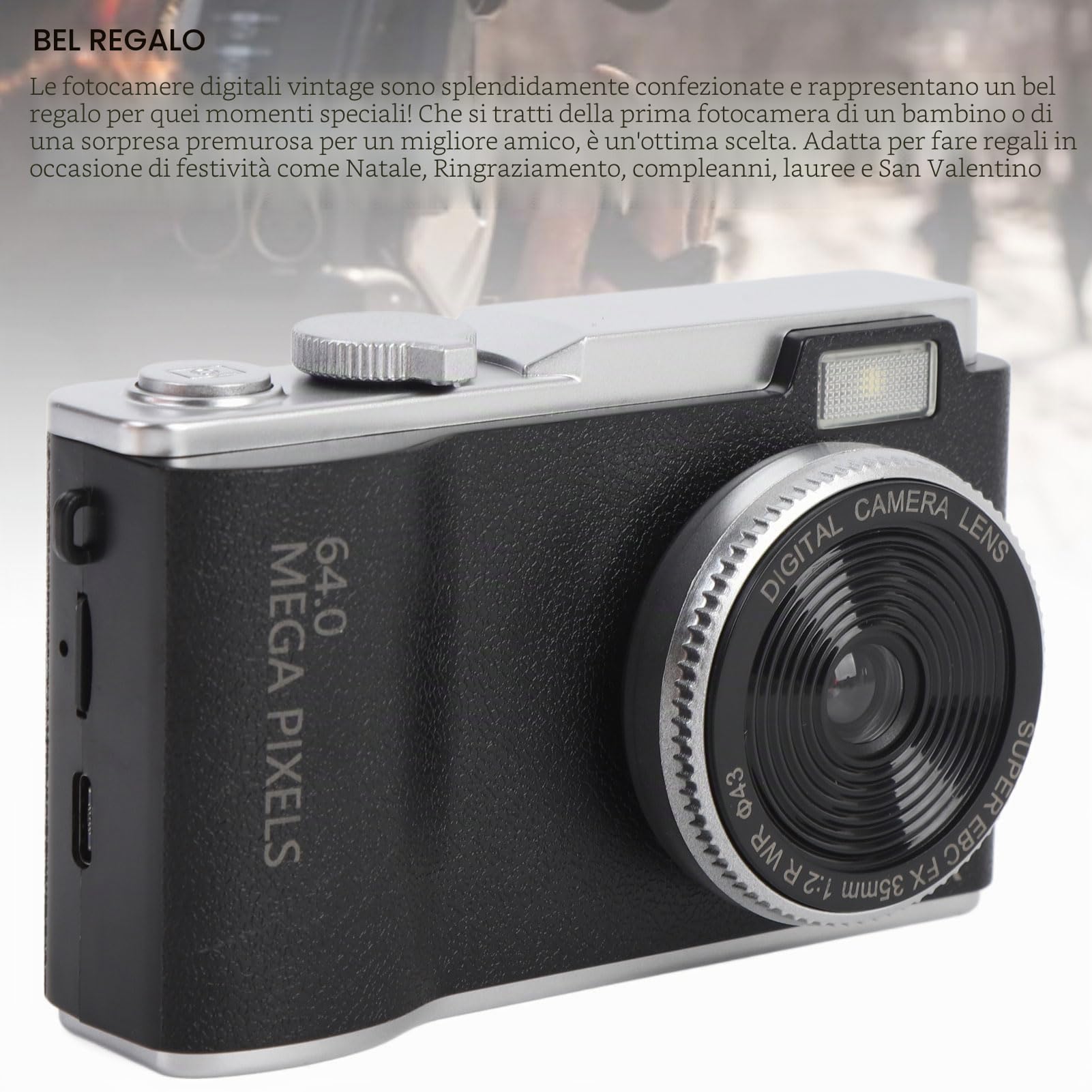 Fotocamera Digitale, Videocamera per Vlogging 4K HD con Zoom 16X, Fotocamera Selfie CCD Vintage, Fotocamera Compatta Portatile da 2,4 Pollici per Adolescenti Principianti (64GB)