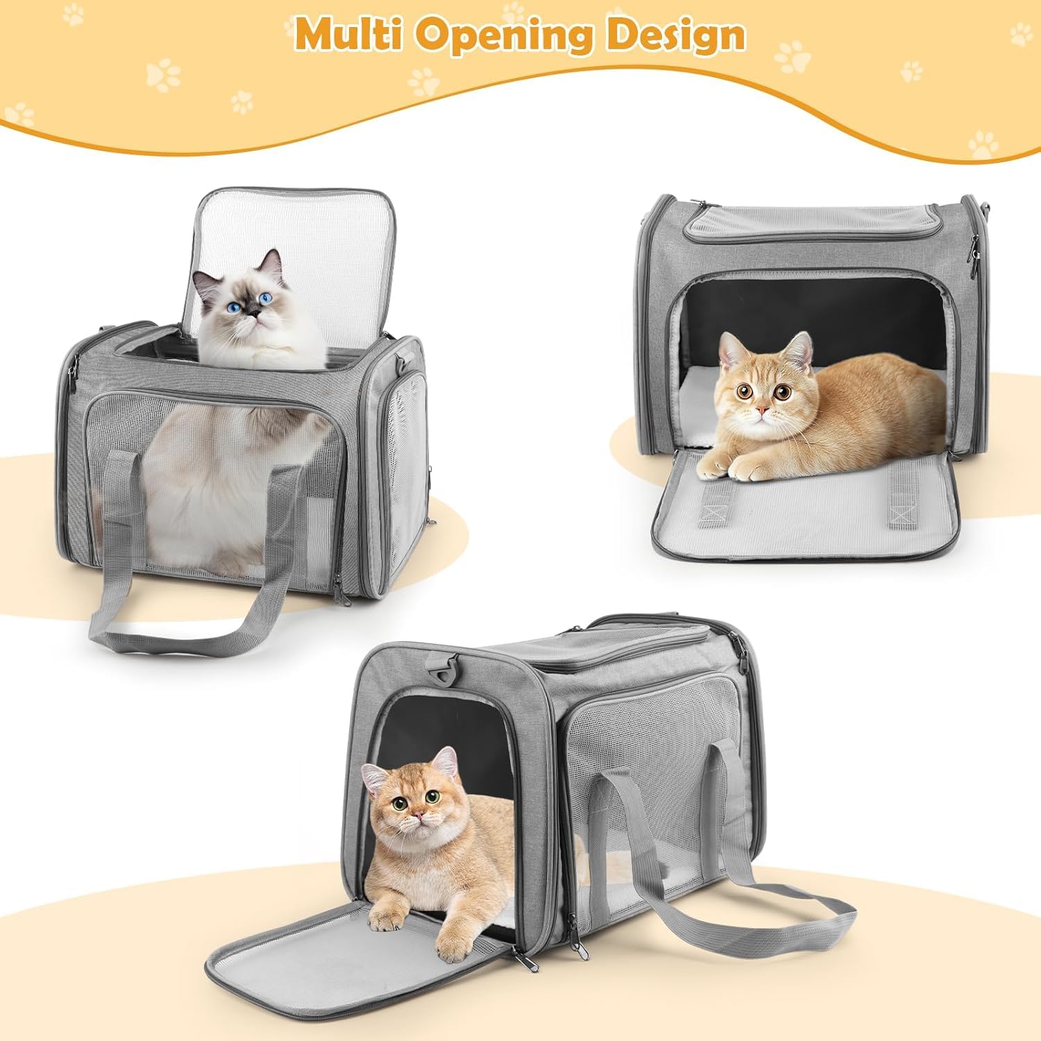 Transportin Gato Grande, 45x30x30 cm Transportin Perro Pequeño Transpirable Plegable, Transportin para Gatos con Correa al Hombro y Colchón Suave, para Coche/Avión, Autoreisbox für Katze