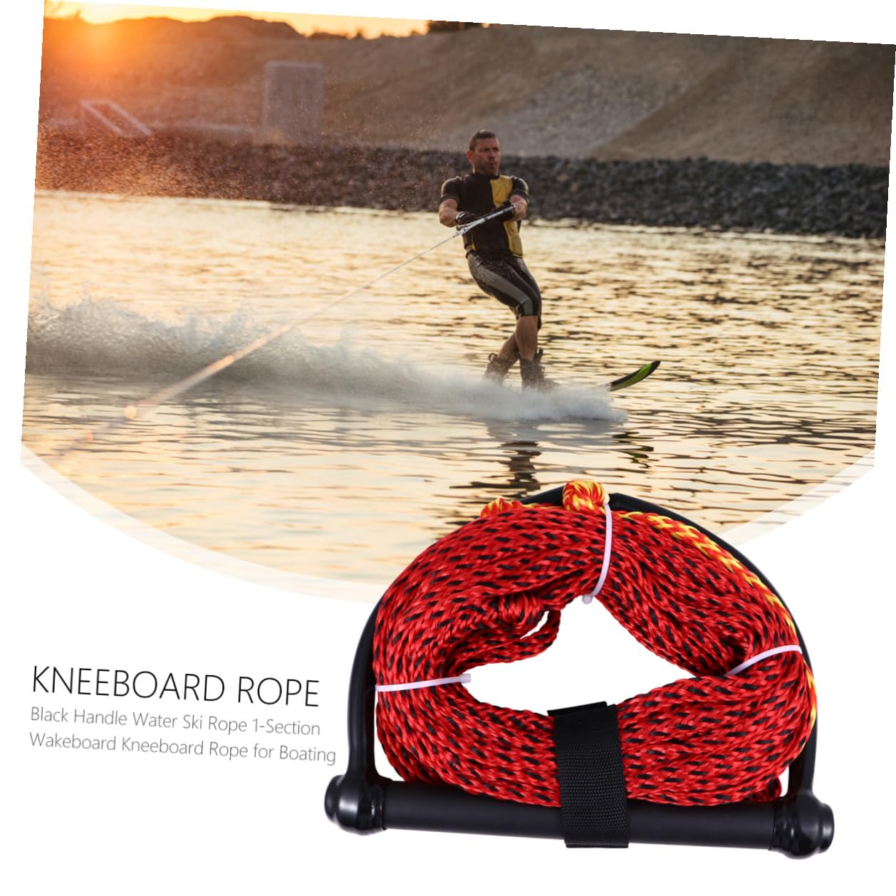Corde de Ski Nautique en Nylon Tressé Poignée Noire Légère Corde de Wakeboard et Kneeboard Résistante à L’Humidité UV pour Sports Nautiques et Navigation de Couleur Aléatoire