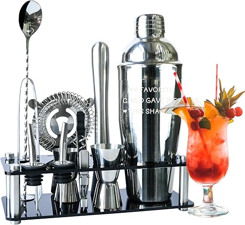 Regalos para hermana, kit de camarero, juego de coctelera de 12 piezas con soporte, grandes accesorios de bar para bebidas mixtas, hogar, bar,