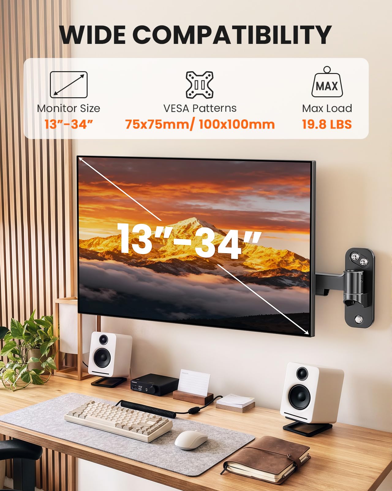 ErGear Uchwyt ścienny do monitora 17-34" 9 kg, wychylny, VESA 75/100