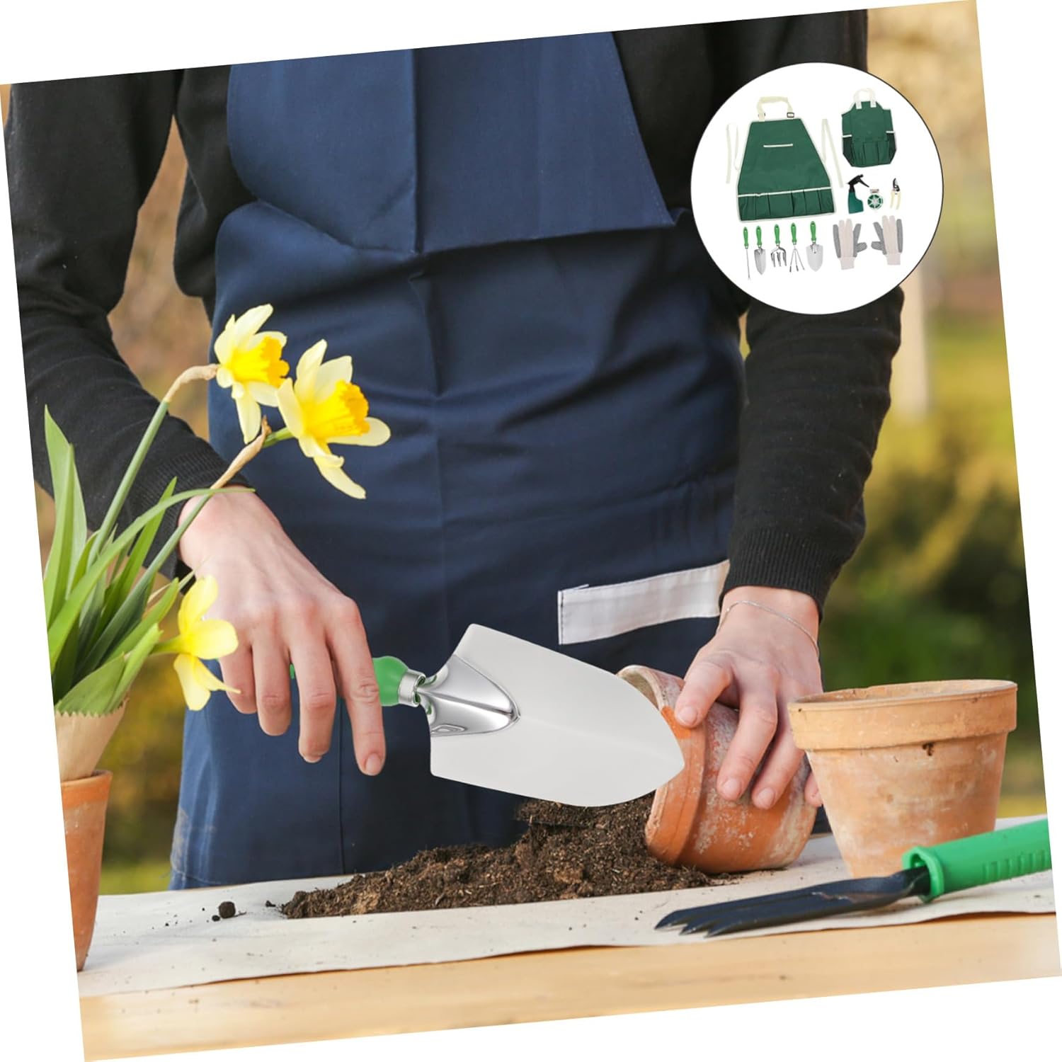 11Pcs Stainless Steel Gardening Tool Set with Plastic Handles Portable Hand Shovel Rake and Garden Apron with Storage Bag for Succulent Planting and Outdoor Plant Care