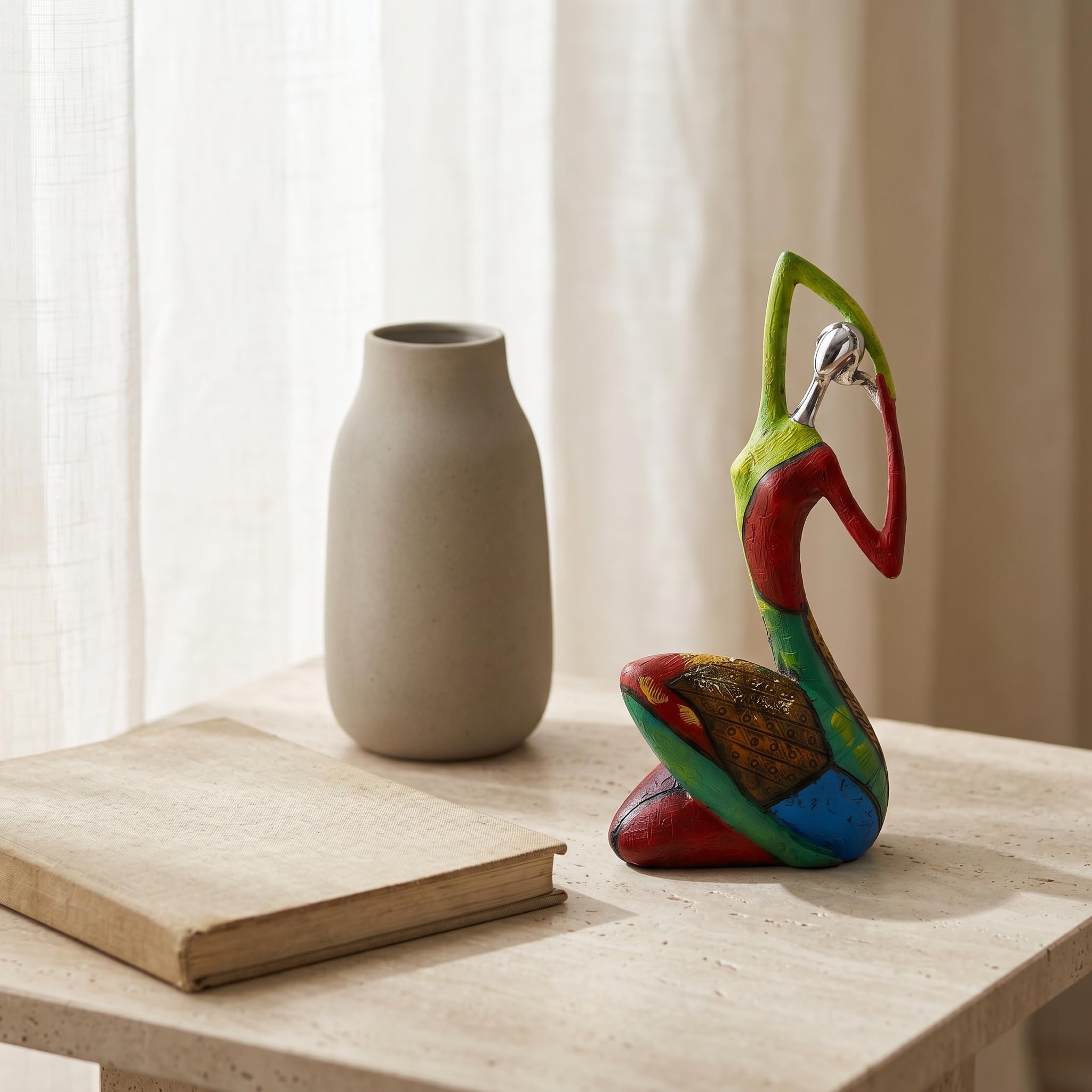 suruim Scultura di donna di arte astratta, statua colorata con personaggio yoga, per decorazione moderna della casa, statuetta fatta a mano con design espressivo, dipinto a mano, statua di donna (C)