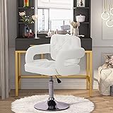 GOMYHOME Silla de Tocador Contemporánea de Altura Ajustable Silla de Maquillaje Silla de Cuero Sintético con Respaldo Capitoné Silla de Salón 360° Swivel Silla para Salón, Pub, Bar, Blanco