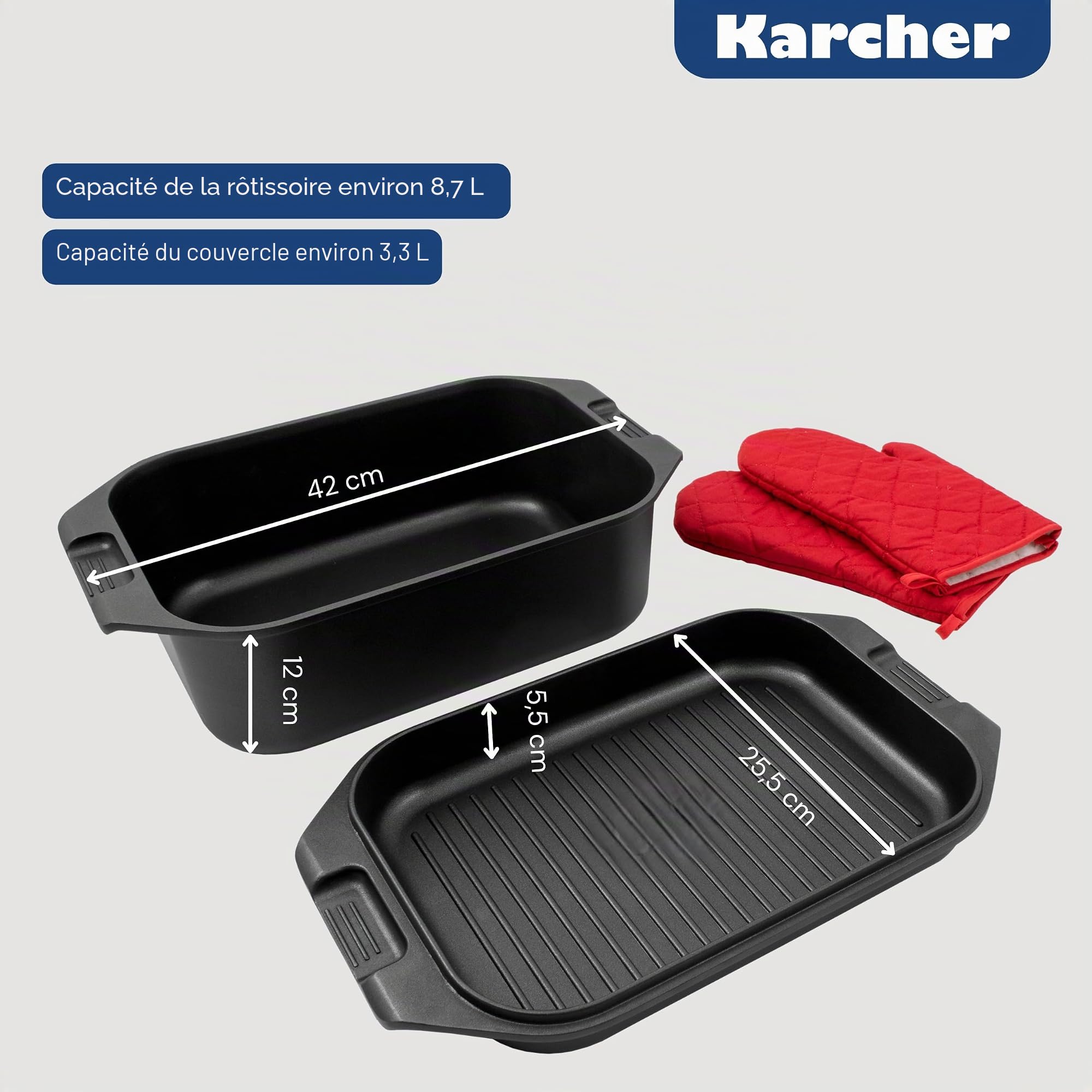 Karcher Sauteuse Induction en Fonte d’Aluminium 2en1 avec Couvercle/Plat de Cuisine, 8,7 litres, 41,5 x 25,5 cm
