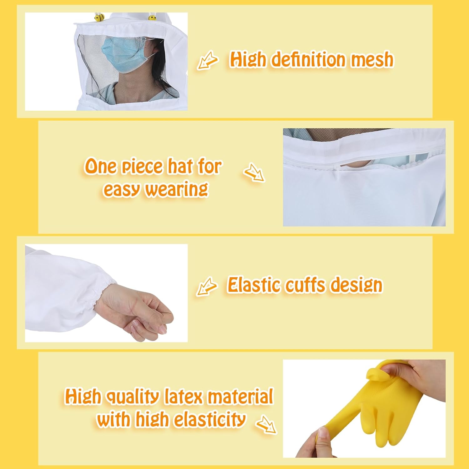 Jiuguva 13 Pcs Beekeeper Set Includes 1 Beekeeper Jacket 5 Pcs Wool Felt Bees 5 Pcs Round Double Sided Tape 1 Beekeeping Gloves 1 Felt Bucket for Children Beekeeping Supplies Halloween (Medium)