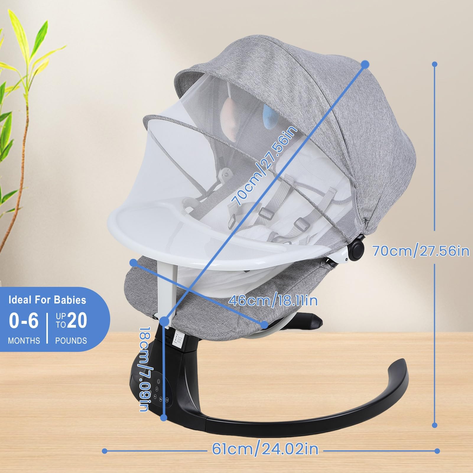 Transat Bébé Évolutif Balancelle Électrique avec Bluetooth/Télécommande - Harnais 5 Points, Mouvement Up-Down, Pare-Soleil et Alimentation Piles/Secteur - Transat Balancelle Bébé 0-24