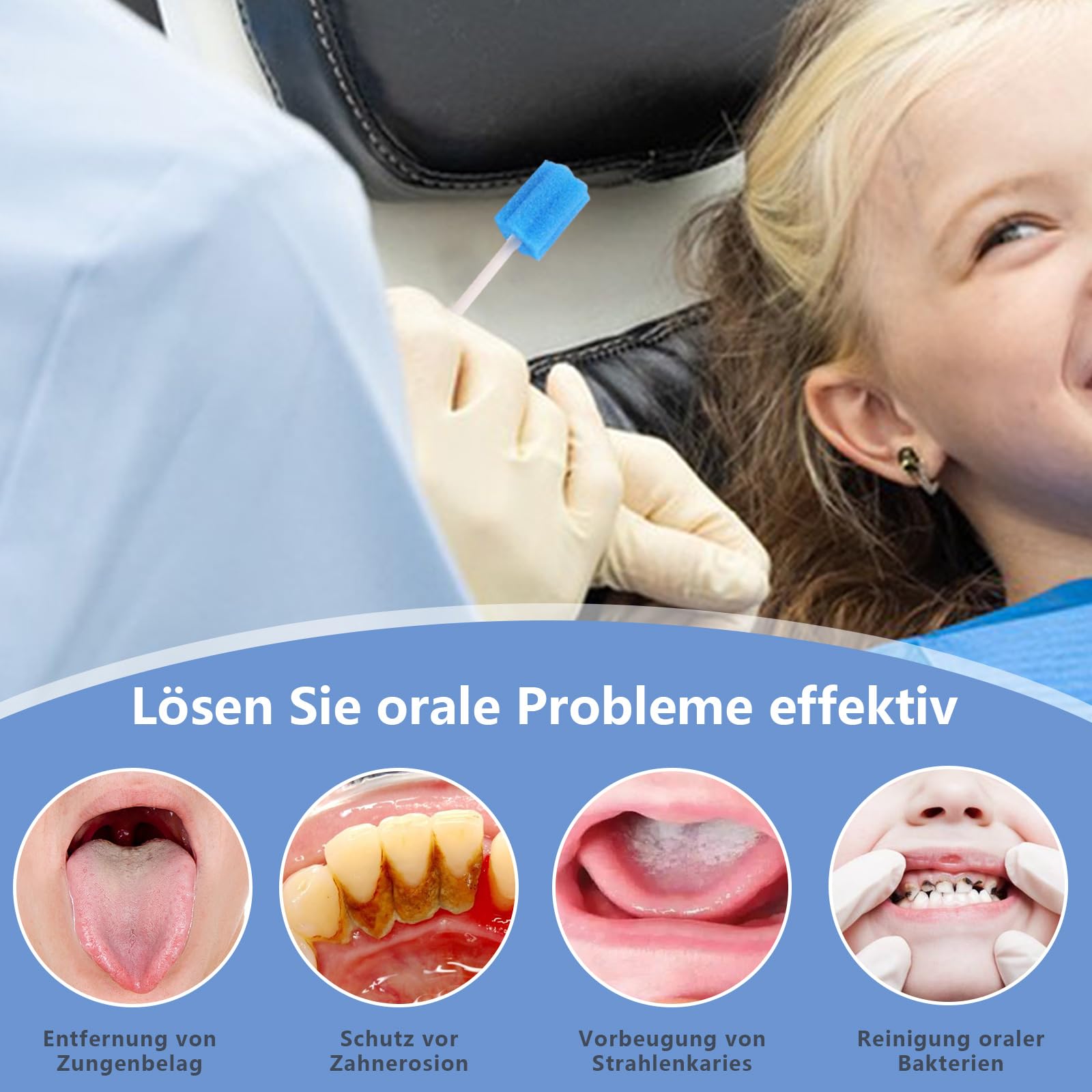 250 bastoncini per la cura orale, tamponi usa e getta, spugna per igiene orale, sapore neutro, tamponi sterili per l'igiene orale negli studi dentistici (blu)