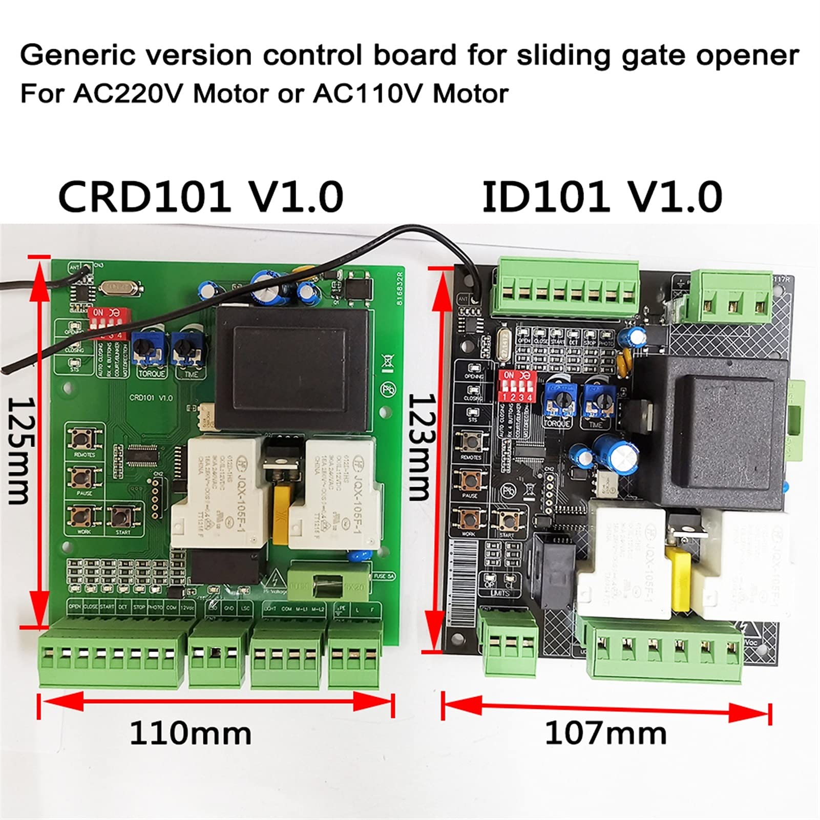 Apricancello automatico Versione universale di Sliding Gate Motor Opener Scheda madre Sostituito Circuit Board può corrispondere a 433.92MHz Rolling Code Remote per sicurezza(1 board 2 remtoe)