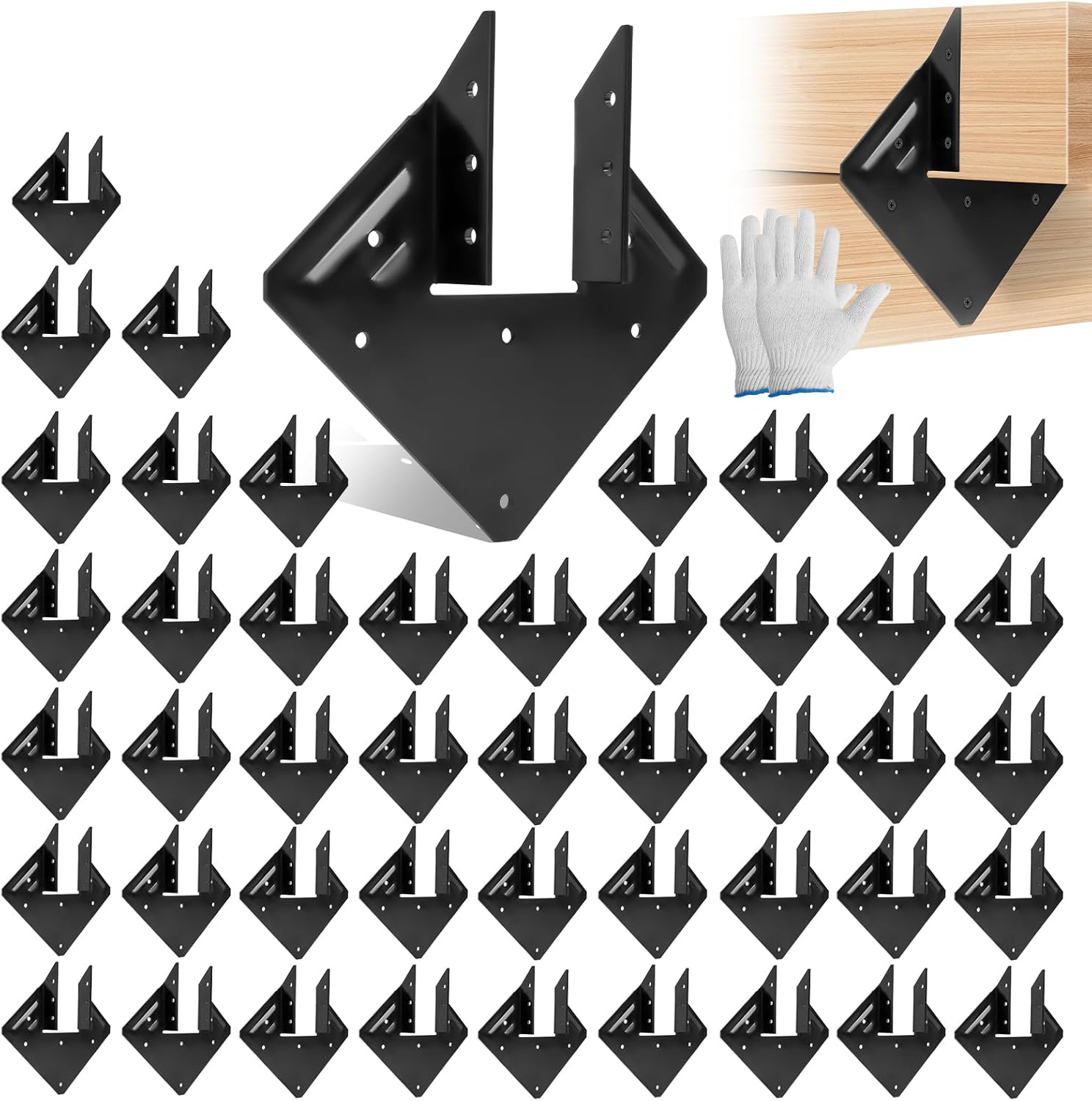 48 Pcs Hurricane Tie for Rafters, Hurricane Straps, Rafter Tie Brackets Fit 2x4, 2x6 Truss to Rafter Connector, Heavy Duty Hurricane Clips for Roofing Trusses with Gloves, Black
