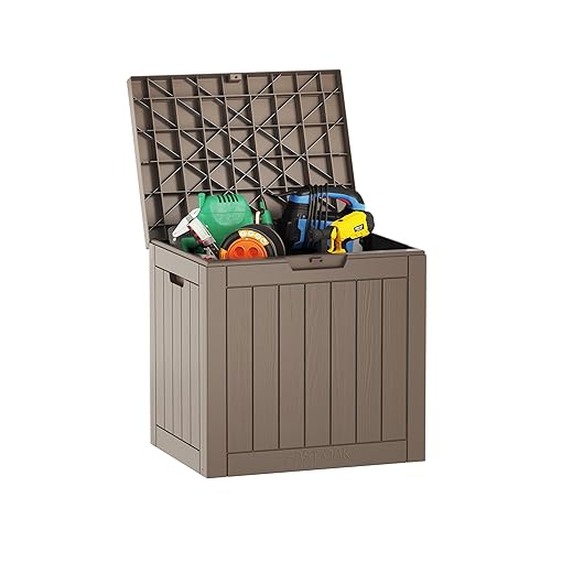 EAST OAK Outdoor Storage Box, 31 Gallon Deck Box, Waterproof Resin Storage Bin for Patio Cushions, Gardening Tools, Accessories, Lockable, UV Resistant, Brown