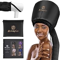 Amzpic Adjustable Bonnet Hood Hair Dryer Attachment with Integrated Headband - Fast Drying for Styling, Curling & Deep Conditioning at Home (Black)