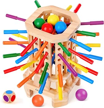 Montessori Wooden Board Game, Colorful Sticks & Ball Drop Games for Kids, Fine Motor Skills & Math Learning Toy for 3 4 5 6 Year Old, 2-6 Player Family Travel Game, Birthday Gift for Boys Girls Age 3+