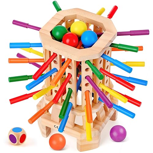 Montessori Wooden Board Game, Colorful Sticks & Ball Drop Games
