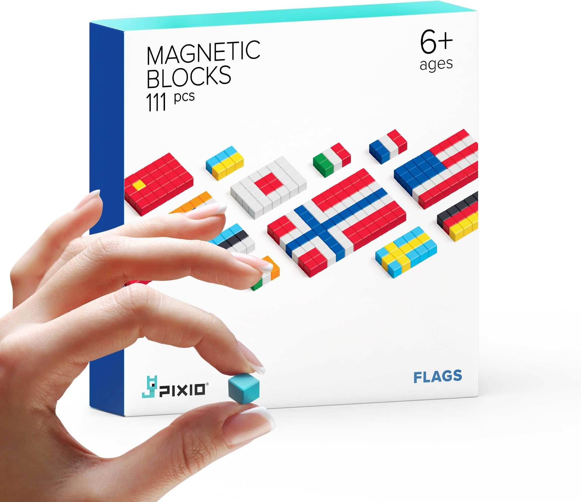 Flags - Magnetic Building Blocks for Kids Over 6 Years, Pixel Art, STEM Magnet Toys for Kids Ages 8-12, Portable Magnetic Blocks for Creativity - 162 pcs