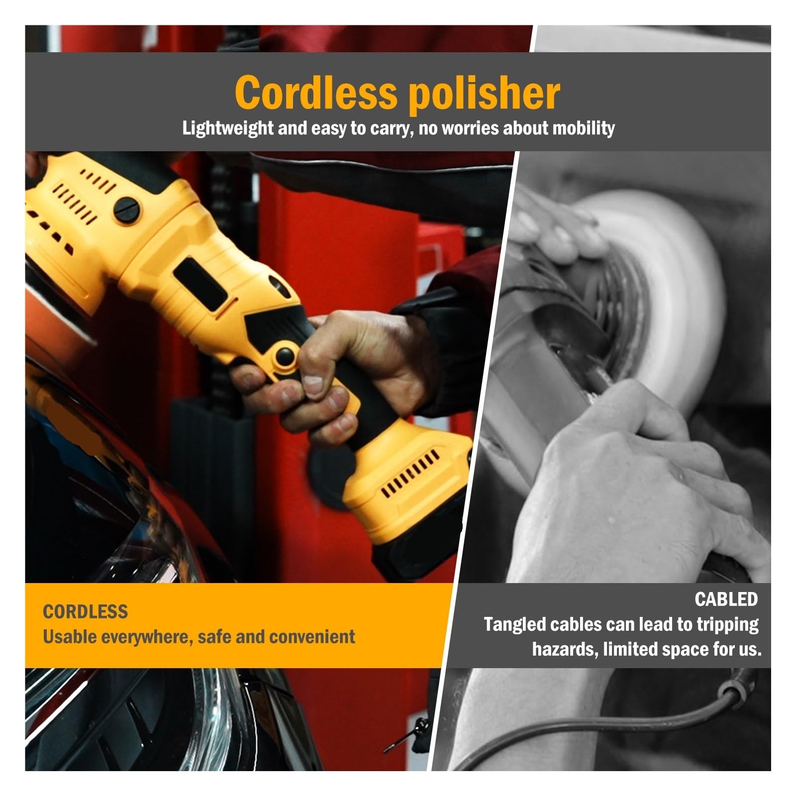 Pulidora de coche inalámbrica 21 V, herramienta encerado doble acción 6 velocidades for el cuidado la pintura y esmaltado,Baja vibración