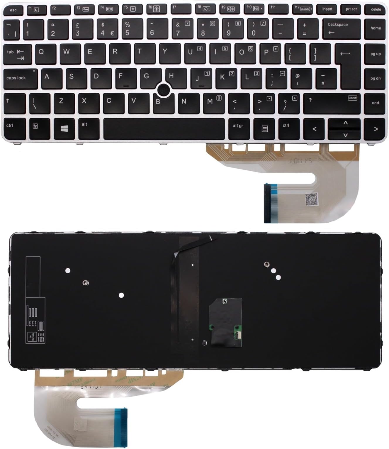 AJPARTS UK New Laptop Keyboard for HP EliteBook 840 G3, 740 G3, 745 G3, 848 G3 PN: 836308-031, 819877-031 Backlit UK Layout English Keyboard QWERTY with Mouse Pointer Silver