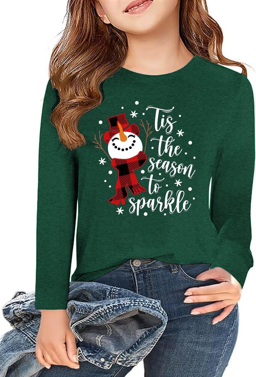 Long Sleeve Shirt for Girls Casual Basic Tees Fall Winter Halloween Christmas Tops Blouse 5-14 Years Boys