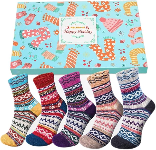 Nordic Socks Gifts Women Ladies - Thermal Socks Gifts for Women Mum Teenage Girls Sister Her Presents Mum Ladies Warm Winter Socks, Fairisle Socks Novelty Slipper Socks Fluffy Socks Gift Set Multipack