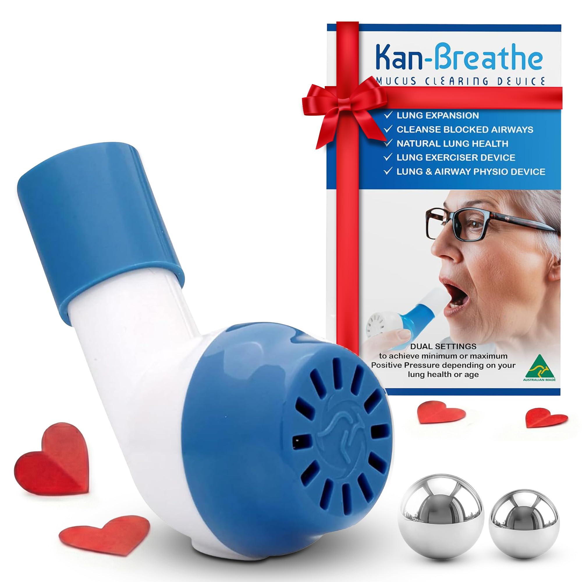 – Natural Lung Exerciser & Mucus Removal Device – OPEP Breathing Exercise Trainer for Airway Clearance & Lung Strength – Adjustable Resistance Steel Ball Bearings – Made in Australia – White