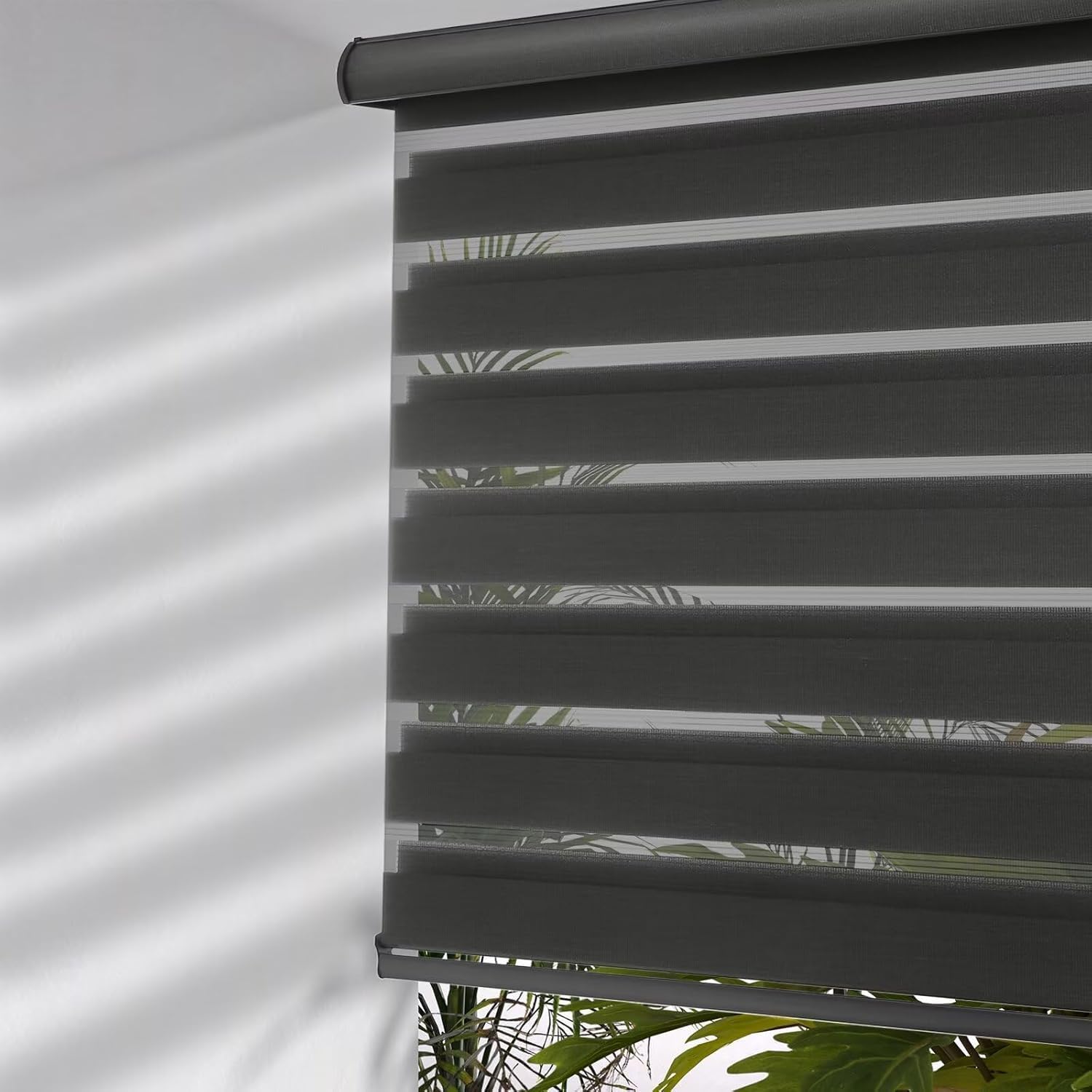 MYshade Cordless Zebra Blinds with Free-Stop Function - Dual Layer Light Filtering & Privacy Sheer Shades for Day and Night - Easy Install Window Shades for Home, Living Room, 28" W x 64" H,Black