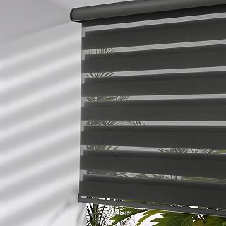 MYshade Cordless Zebra Blinds with Free-Stop Function - Dual Layer Light Filtering & Privacy Sheer Shades for Day and Night - Easy Install Window Shades for Home, Living Room, 39" W x 64" H,Black