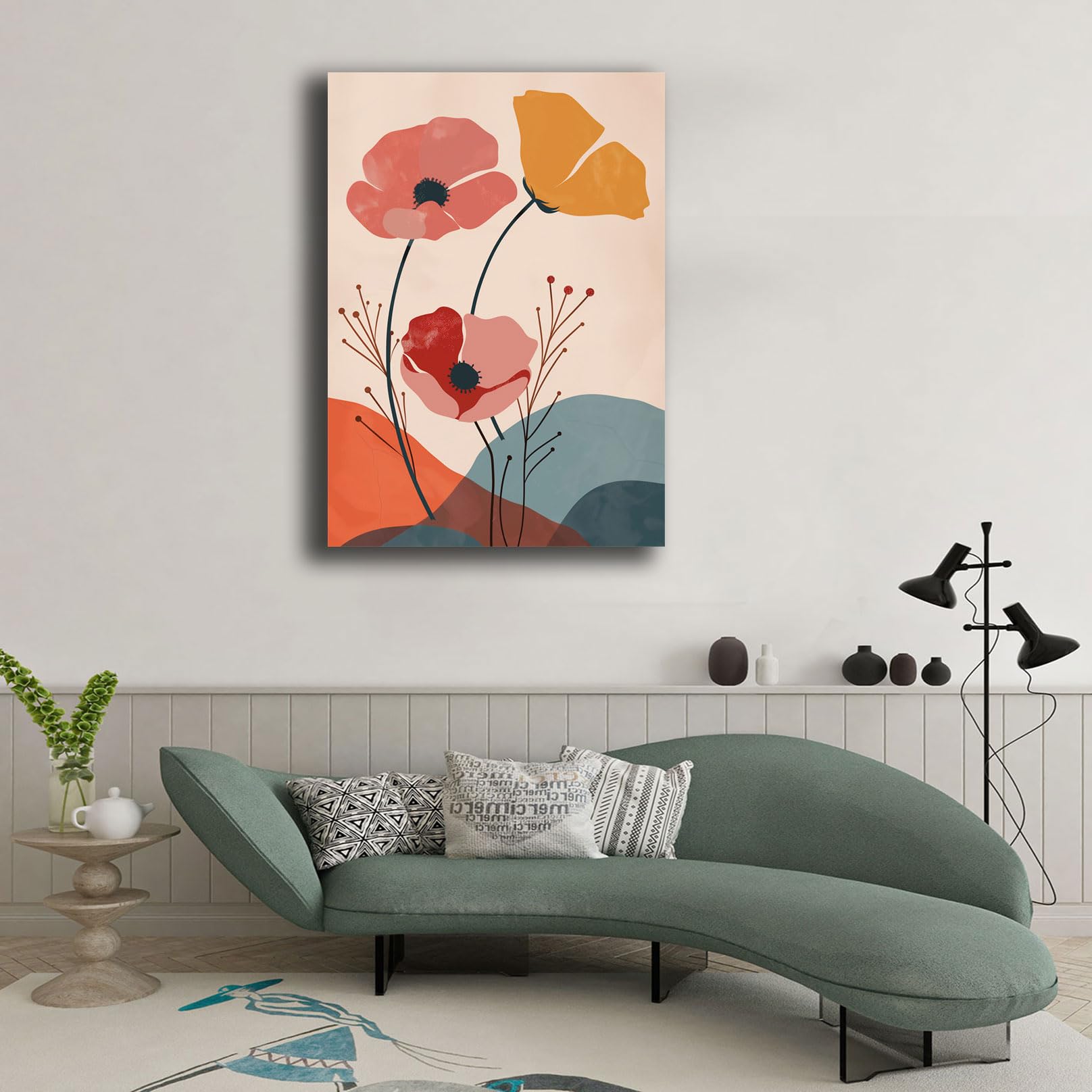 Quadro Moderno su Tela Stampa Artistica Floreale Astratta Fiori Decorazione da Parete per Soggiorno, Camera da Letto e Ufficio Design Fiore Minimal Contemporaneo (16, 50x70 cm, Canvas intelaiato)