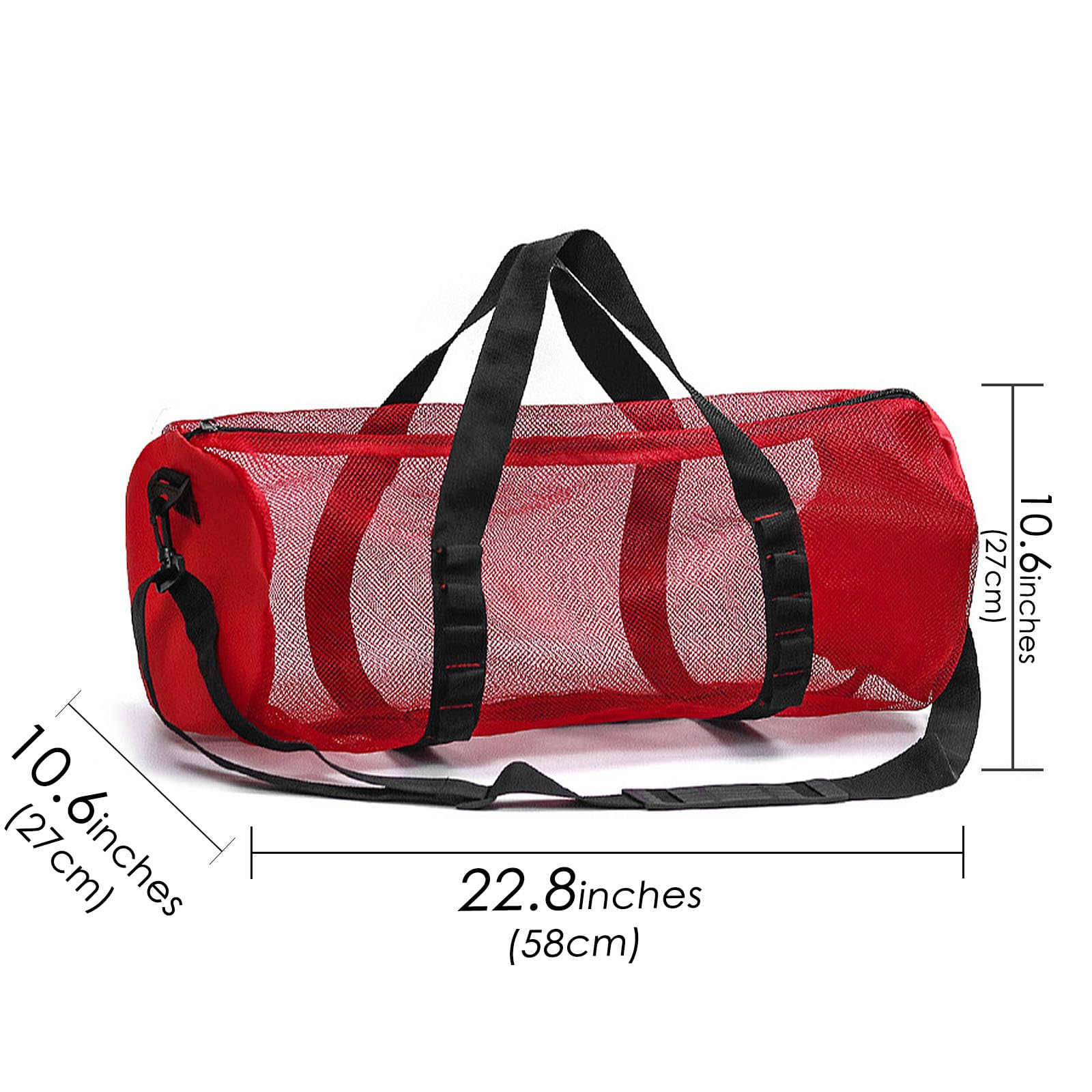 ReignSword Mesh Duffle Bag for Scuba Dive or Snorkel, 22.8 x 10.6 x 10.6 Inches Portable Snorkeling Equipment Carry Bag with Adjustable Shoulder Strap (Red)
