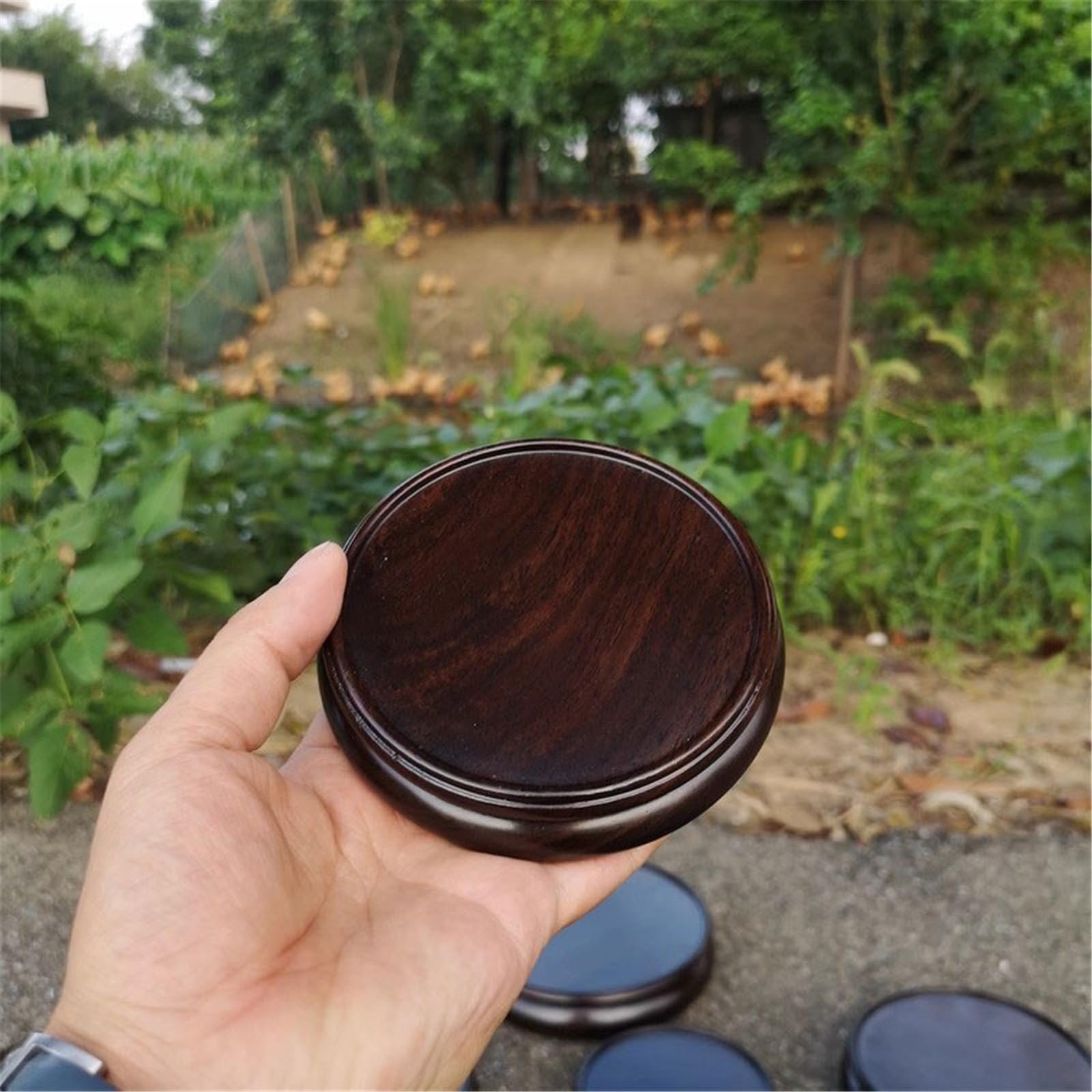 Podstawa Bonsai Okrągły, minimalistyczny drewniany cokół do wazonów z dziwnymi kamieniami Stojak na rośliny(Duży)