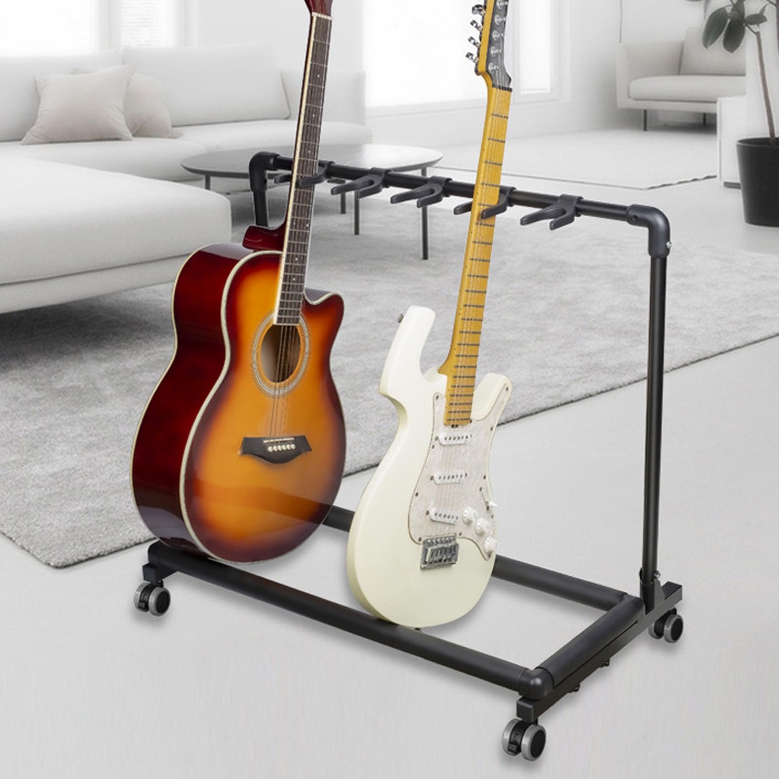 Supporto Multi-Chitarra, Metallo Ed EVA, Stabile, Ampia Applicazione, Salvaspazio, Mobile, Supporto Multifunzionale per Chitarra con Ruote per la Scuola (Metallo+EVA 2)