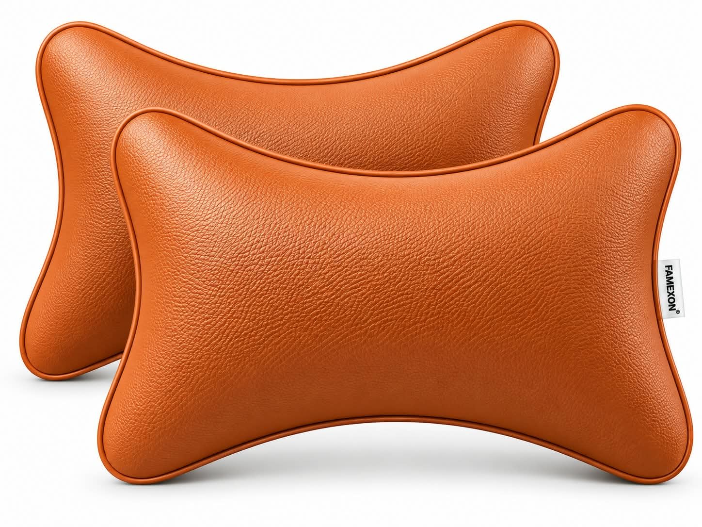 FAMEXON Leather Soft car Neck Pillow for Travel, Travel Micro Fiber Rest Pillow/Cushion Set of Pillows Compatible with All Cars - Pack of 2 Pieces (Orange)