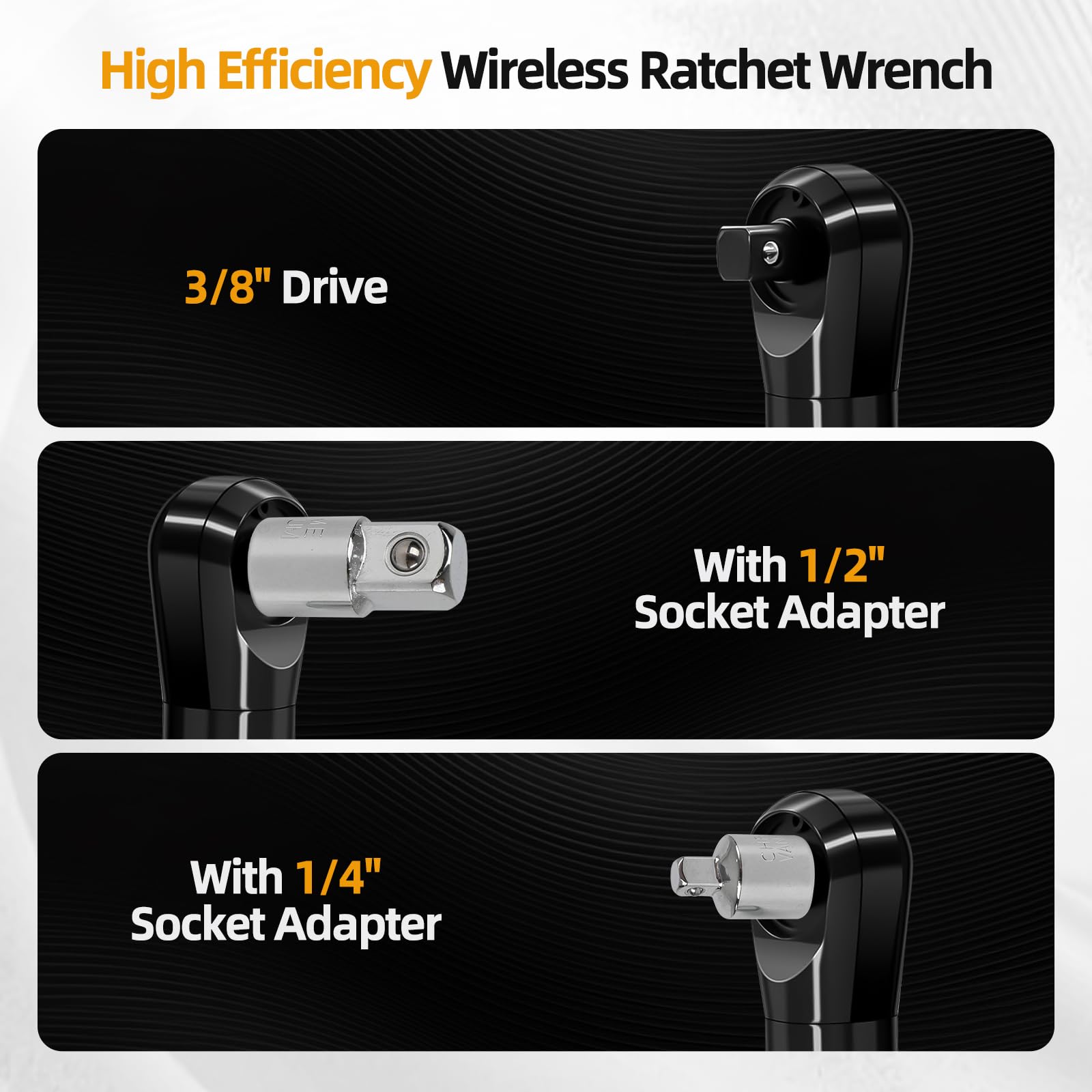 Chiave a cricchetto senza fili da 3/8" per Dewalt 18/20 V, chiave a cricchetto elettrica, controllo della velocità variabile con luce LED, adattatore da 1/2" 1/4", 280 giri/min, 80 N.m (senza batteria