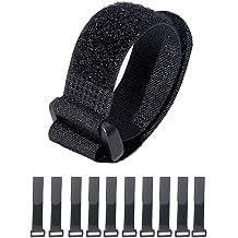 Hook and Loop Cable Straps, Black Self-Adhesive Nylon Cable Ties Securing with Buckles,Adjustable Reusable Cinch Heavy Duty Fastening Straps Short, 1" x 8" Pack of 10 25x200mm