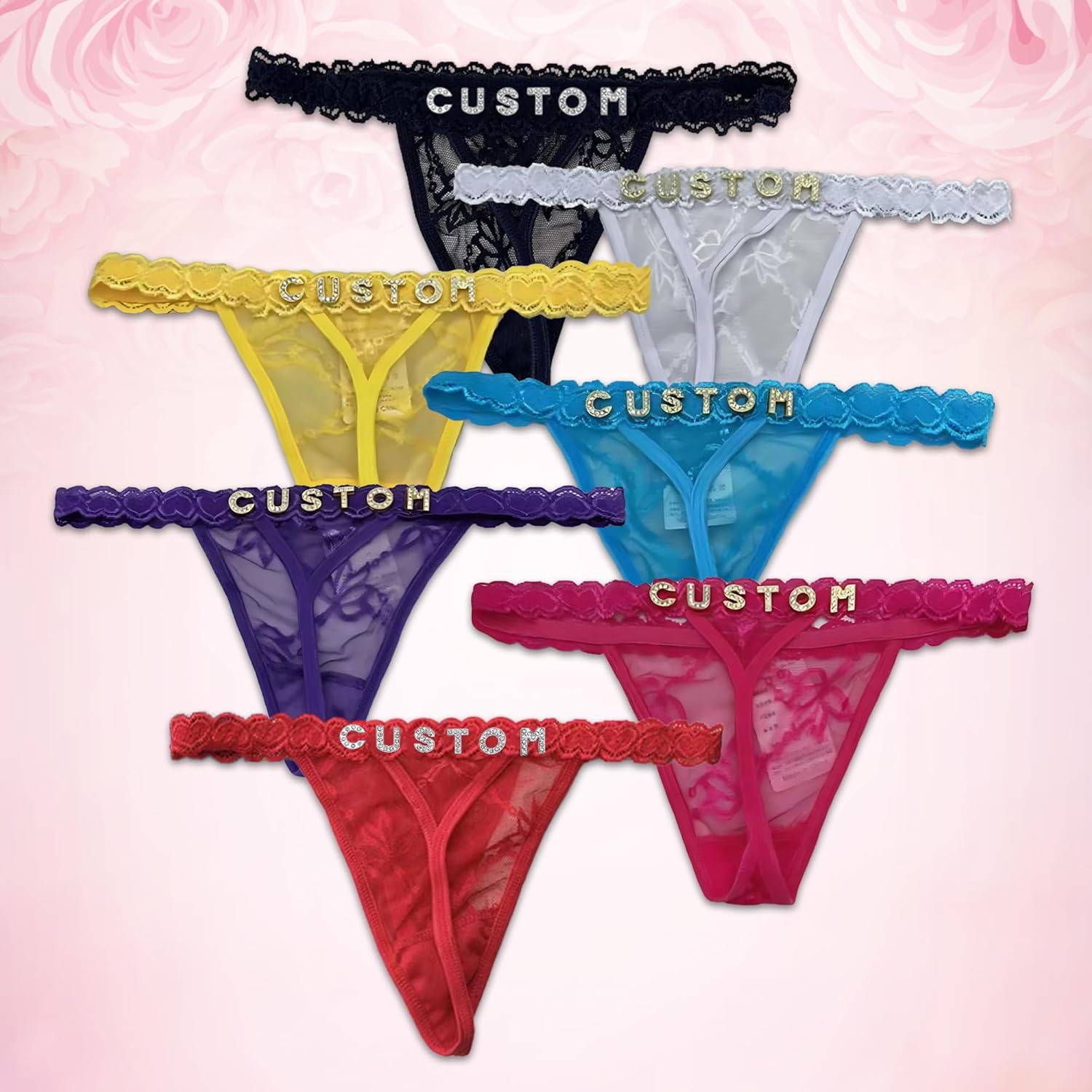2-Pack Personalized Thongs with Names,Custom Thong with Name On It,Customized Lace Underwear Panties with Rhinestone Shiny Letter Name for Women Girlfriend, custom lingerie with names,Valentines Day - Image 5