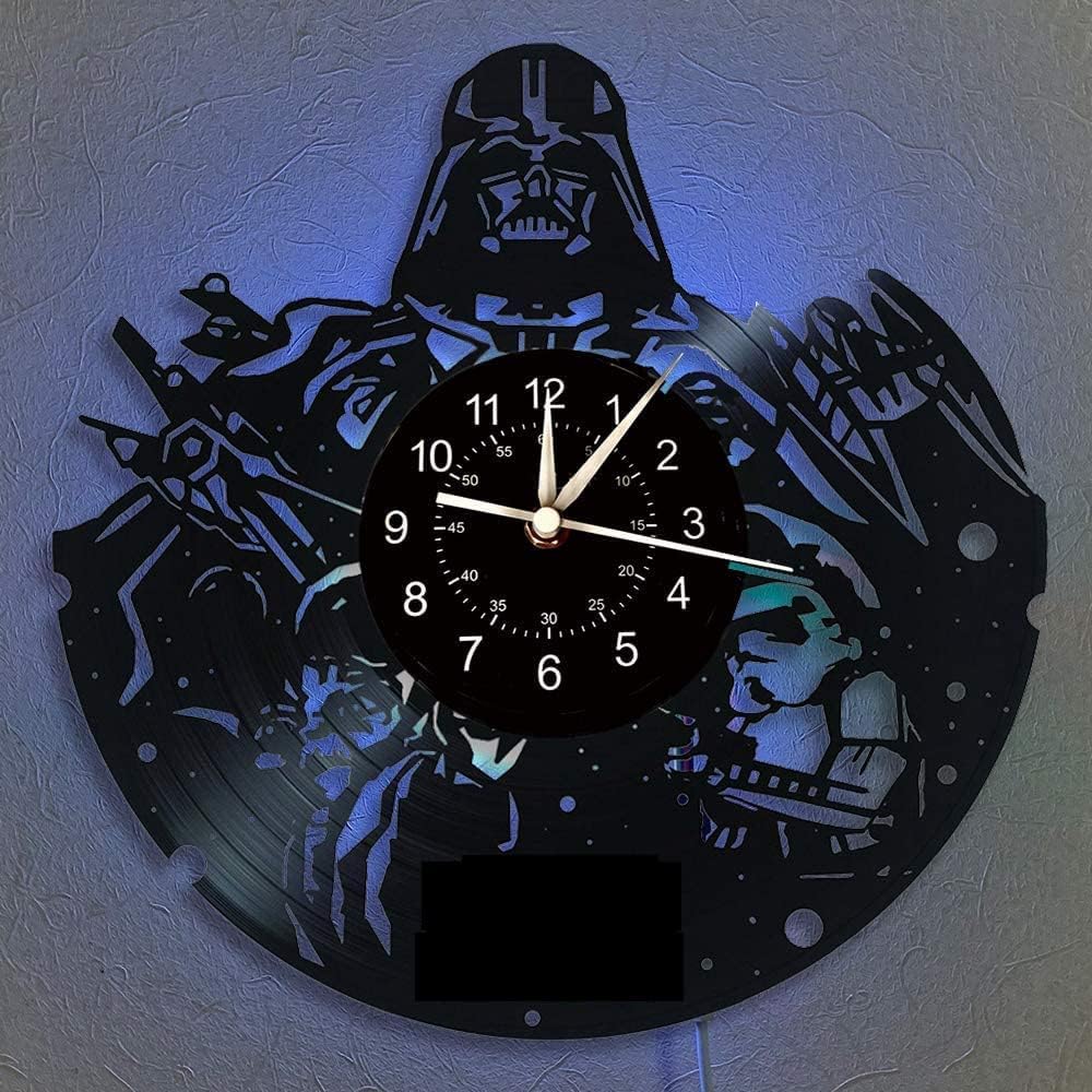 Vinyl Wall Clock Gifts for Science Fiction War Lovers 7 Colors Led