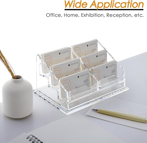 Miniatura 6 de SANRUI Tarjetero acrílico para escritorio, soporte de exhibición transparente con 6 ranuras, capacidad para 300 tarjetas, soporte horizontal