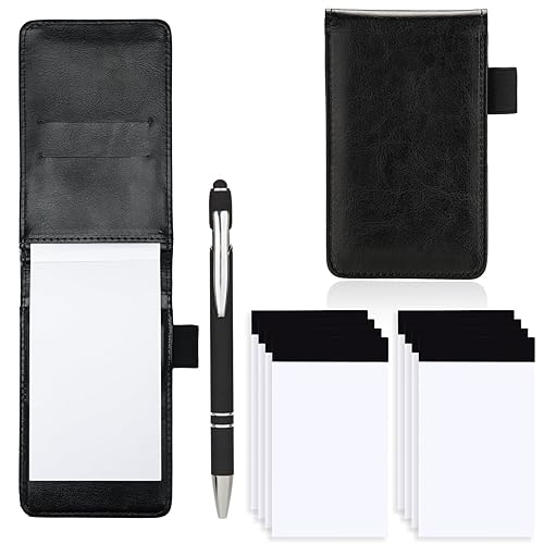 Camelmother 10 Pieces Small Notepad Holder Set Pocket Notebook 3 x 5 Inch with Pen Small notebooks note pads Leather Notepad (black plain)