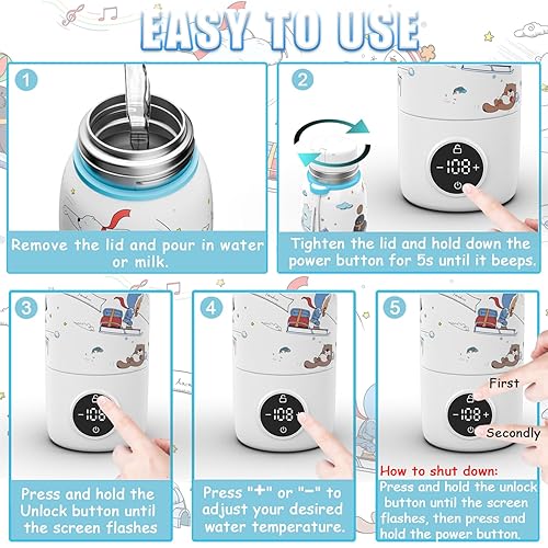 Miniatura 6 de Calentador de biberones portátil, calentador de leche de fórmula de viaje para bebé, calentador de agua de 17 onzas sobre la marcha con 3 minutos