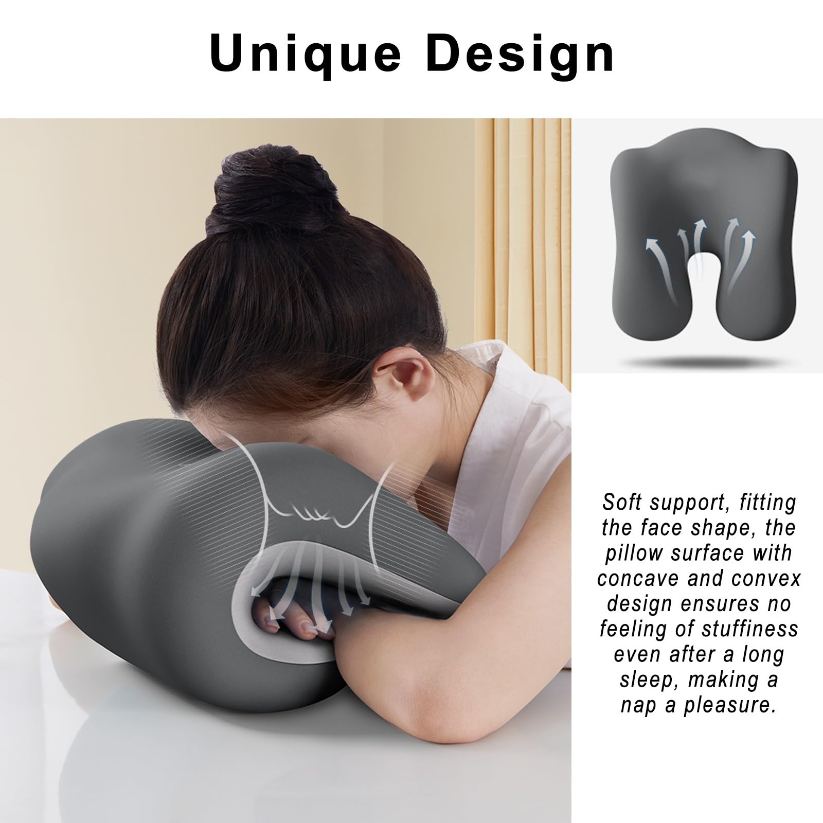 Cuscino poggiatesta per sedia da ufficio, design curvo versatile, per dormire a faccia in giù o sul fianco, ideale per adulti al lavoro o a scuola