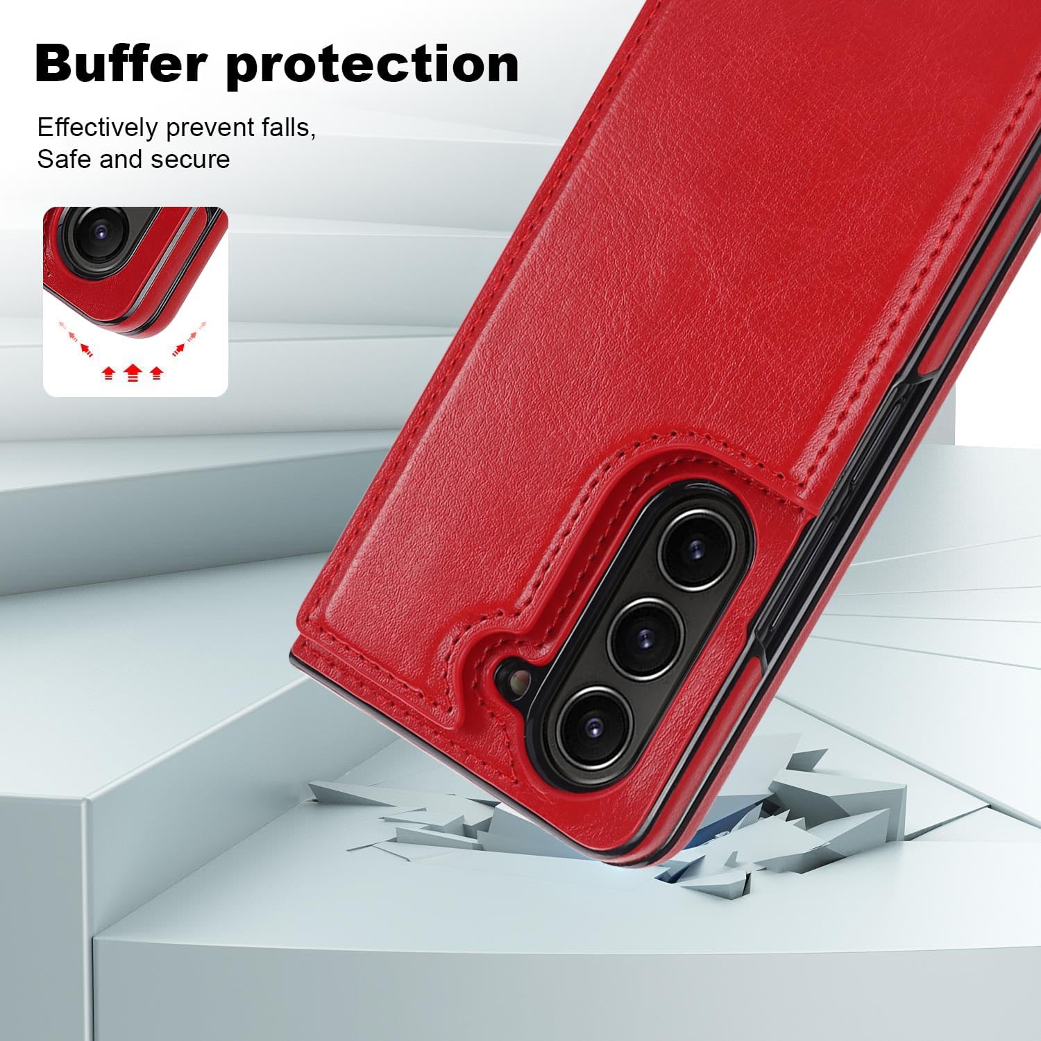 for Samsung Galaxy Z Fold 5 Wallet Case with Credit Card Holder, Fold Premium Leather Magnetic Clasp Kickstand Heavy Duty Protective Cover.(Red)
