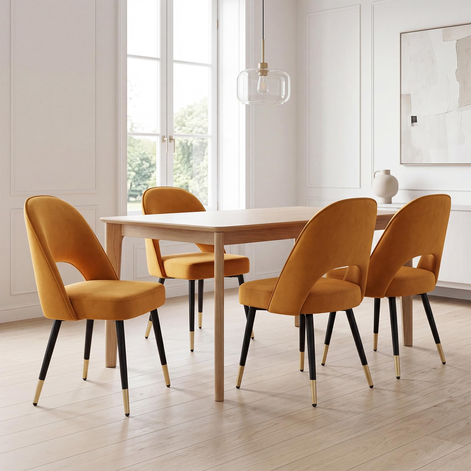 chairus 2PCS Sillas de Comedor Elegante de Terciopelo, Amarillo | Elegante, Respaldo Hueco, Patas Metálicas, Estilo Moderno
