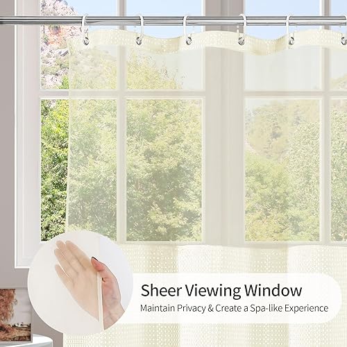 Miniatura 3 de MitoVilla Cortina de ducha de punto gofre marfil con forro a presión, moderna cortina de ducha de tela de gofre para decoración de baño de hotel y