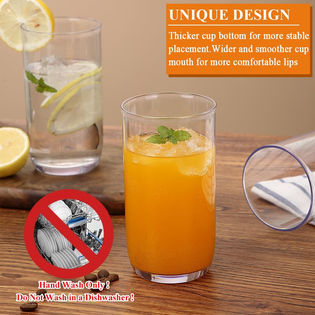 Berglander Highball Glasses Set 4pc, 14 oz Tall PET Clear Plastic Drinking Collins Glasses, Reusable Water Glass Cups, Bar Glassware Tumbler for Beverage, Beer, Juice, Milk, Mojito, Cold Drink