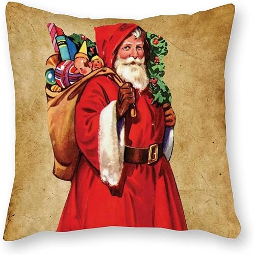 Miniatura 2 de Funda de almohada de Navidad victoriana antigua de 18 x 18 pulgadas, diseño de Papá Noel, funda de cojín decorativa para casa de campo, sala de