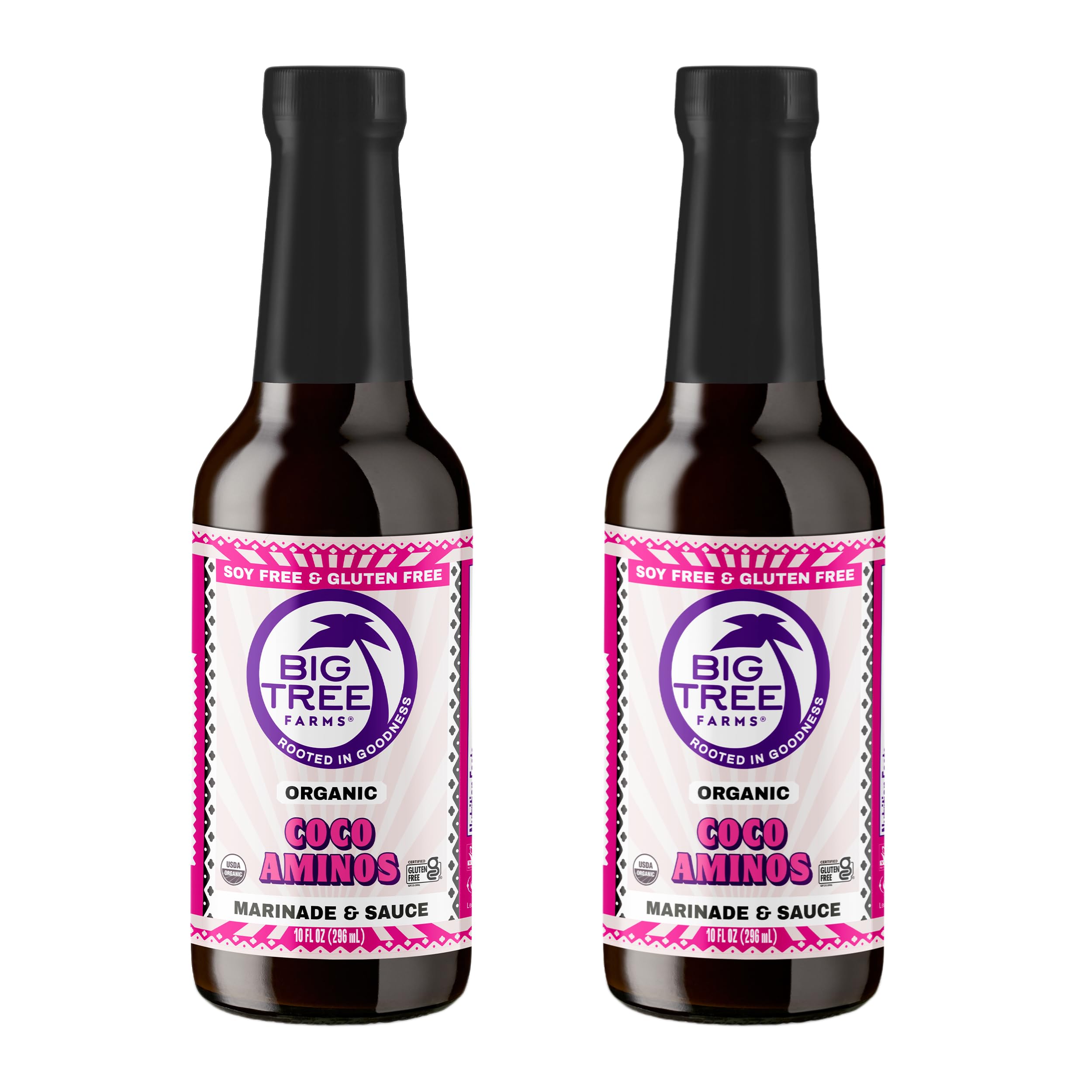 Big Tree Farms Organic Coco Aminos - Liquid Coconut Aminos, Soy-Free Sauce, Low Sodium, Soy Alternative, Gluten Free, Kosher, Warmly Umami, Marinade & Sauce, Non-GMO - Original, 10 Fl Oz (Pack of 2)