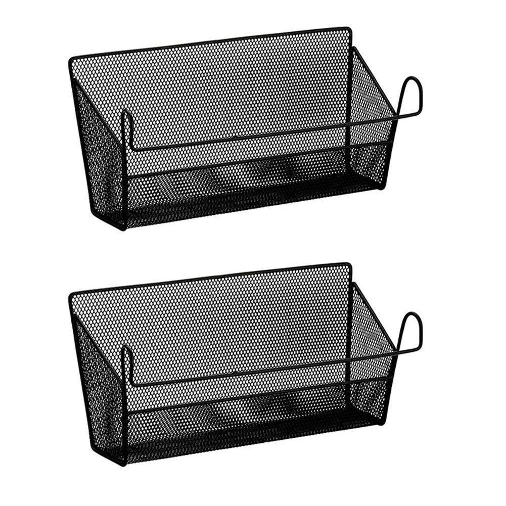 Dormitory Bedside shelf Storage Baskets, 2PCS bunk bed Mesh Origanizer for Books Phones Drinks Office Bathroom Home Table Desktop Home Supplies With Hook Rack Hanging size 39*10*18cm (Black + Black)